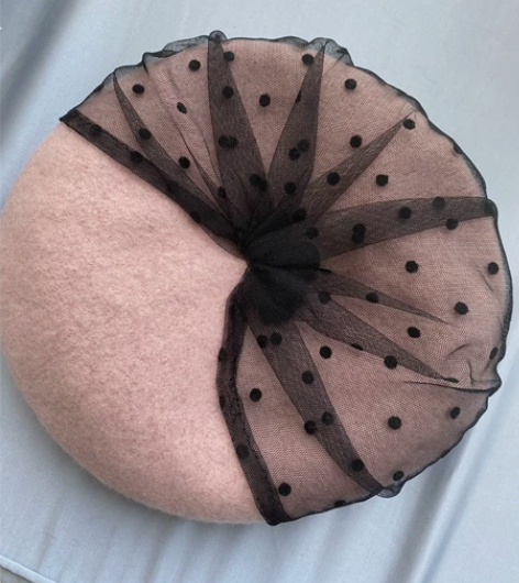 全新 日韩版贝雷帽子女羊毛网纱秋冬季时尚韩...