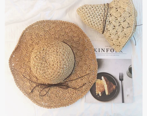 韩版可折叠手工大沿草帽女夏天百搭小清新海边...