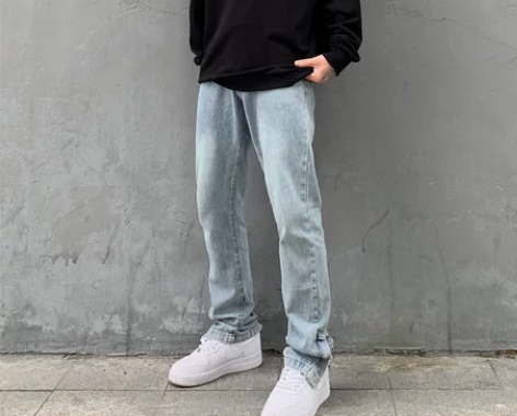 覃有毒Shop 高街排扣开叉牛仔裤欧美街头...