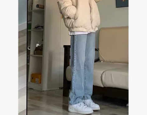 浅蓝色牛仔裤女春秋季新款韩版百搭宽松高腰显...