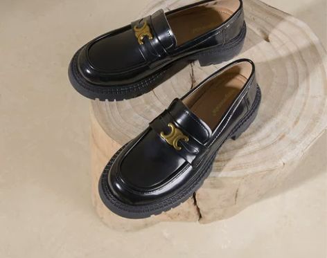 真皮乐福鞋女粗跟2022新款厚底金属扣单鞋...