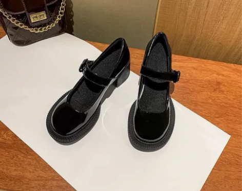 mona同款粗跟高跟jk方扣漆皮玛丽珍鞋 ...