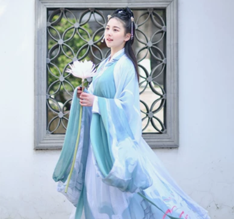 如梦霓裳汉服女襦裙广袖鹿鸣交领齐腰大袖衫小...