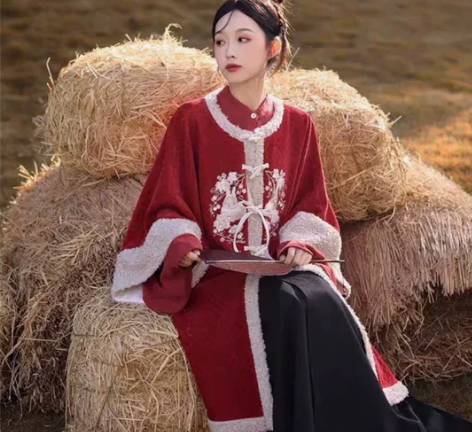 收七月夕汉服 霜栗 原创双色立领针织短衫仿...