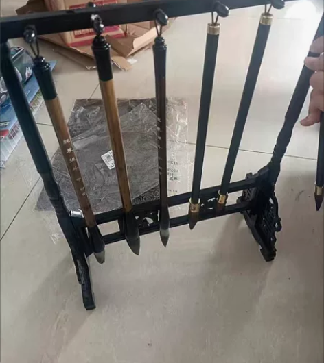 实木精雕毛笔架复古龙头鸡翅木架子毛笔挂架现...