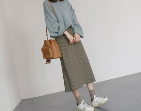 针织半身裙女秋冬韩版高腰直筒裙显瘦中长款a...