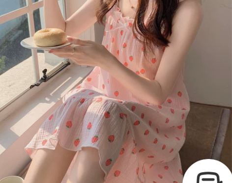 吊带睡裙女夏季薄款纯棉纱布甜美可爱樱桃公主...