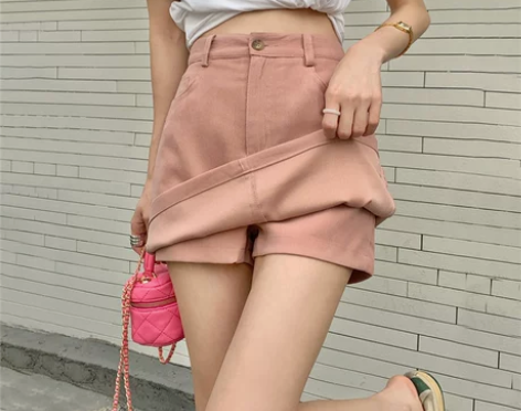 粉色半身裙女夏季2022新款工装风高腰显瘦...