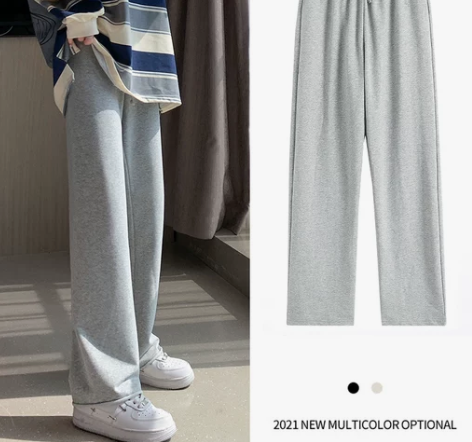 休闲裤女 长裤休闲灰色运动裤女宽松高腰垂感...