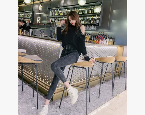 【双11狂欢价】韩语琳秋冬女装新款黑色高腰...