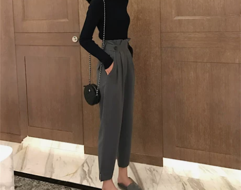 张景亦 秋季新款韩版高腰九分哈伦裤休闲裤女...