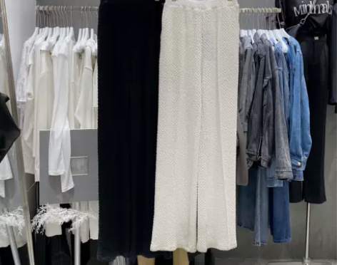 WHITE韩国秋季松紧高腰褶皱纹理宽松显瘦...