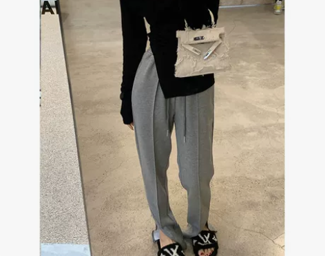 张公子studio拖地开叉裤子女春季直筒裤...