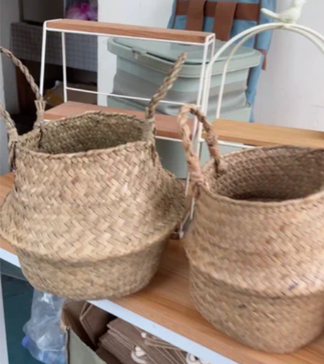 北欧手工草编花篮手提编织篮子ins风家居客...