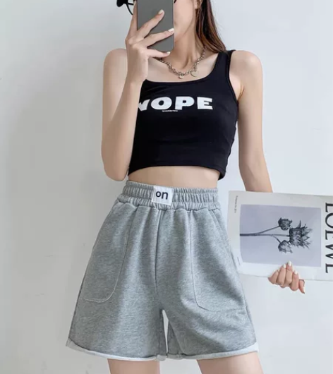 休闲显瘦短裤女夏外穿纯色阔腿宽松大码运动热...