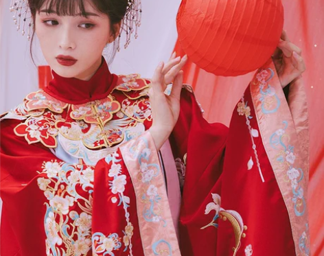 出租赁桃花序霓凰明制汉服云肩婚服敬酒服出门...