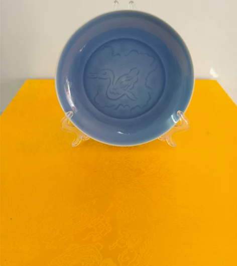 全品清代细路霁蓝釉鸟纹盘 蓝地青花纯手绘 ...