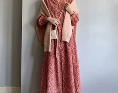 《穿一次》法式初恋梗桔很仙红色碎花连衣裙 ...