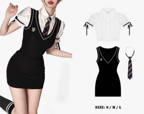 少也眼大一新生 学院风内搭衬衫马甲连衣裙 ...