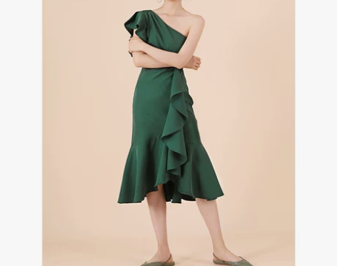 TANSSHOP礼服裙2019新款斜肩荷叶...