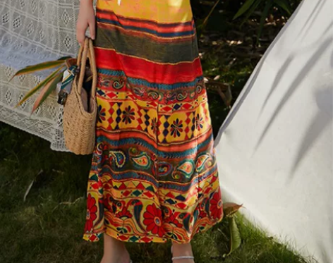 泰国民族风印花半身裙女装海边度假沙滩裙高腰...