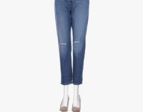 优衣库高腰男友款牛仔裤(水洗产品)(破洞)...