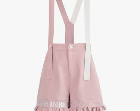 原创森女部落砂糖小鹿兔粉色背带休闲裤高腰 ...