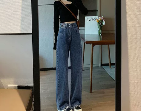 阔腿裤牛仔裤 牛仔裤长裤韩国高腰女春夏薄女...