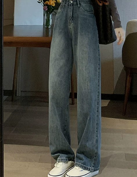 牛仔裤 牛仔裤子复古阔腿女2022年新款高...