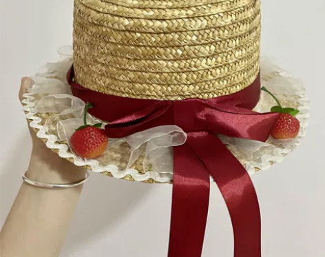 小草帽全新拍照 度假 写真 森女风草莓蝴蝶...