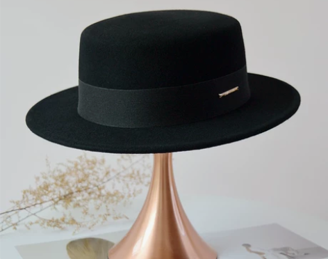 帽子女秋冬复古英伦礼帽宽沿平顶帽网红同款毛...