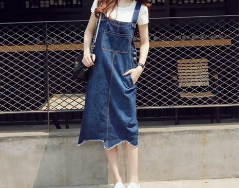 牛仔背带裙女夏中长款连衣裙夏季新款韩版显瘦...