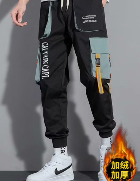 裤工装 裤子工装裤秋冬裤男加绒加厚初中学生...