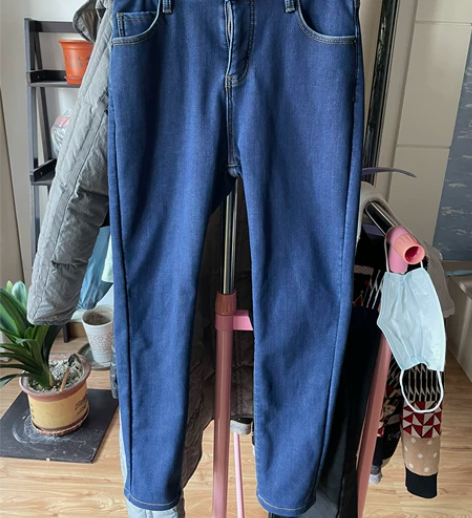 深蓝色加绒牛仔裤女 高腰显瘦外穿加厚一体绒...