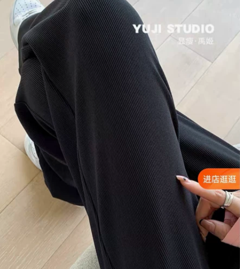 黑色阔腿裤 垂感休闲显瘦直筒女裤 黑色 M...
