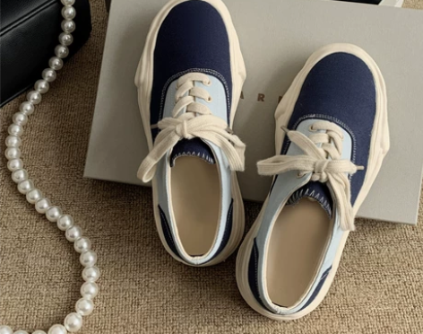 帆布鞋女2022年新款韩版时尚色拼接布面透...