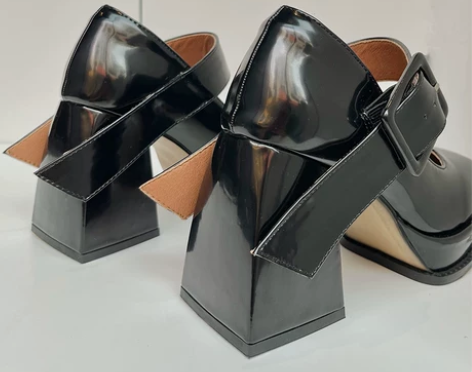 玛丽珍高跟鞋女2021早春新款方扣浅口一字...