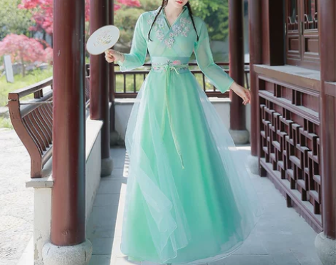 包邮九新古装汉服女中国古风魏晋风超仙气绿色...