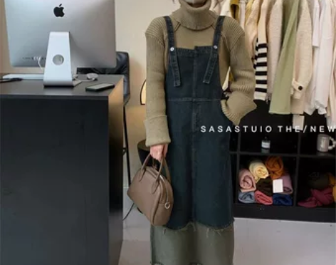 sasa复古做旧工艺韩系撞色宽松中长款百搭...