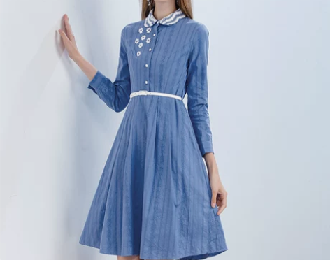 未风秋装女新款连衣裙中长款纯棉裙文艺风小清...