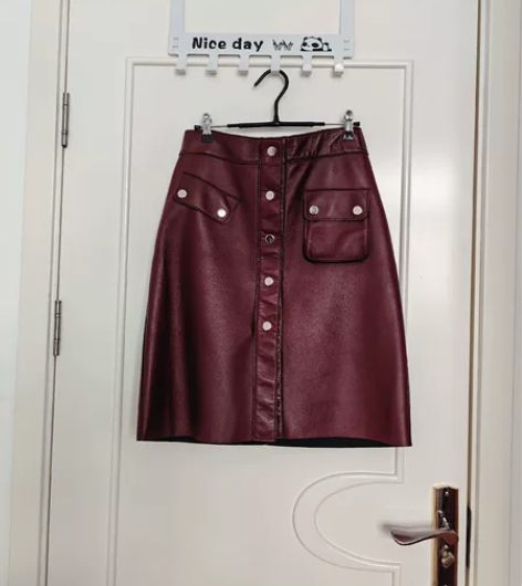 真皮 100%绵羊皮 厚实 中裙 酒红色 ...