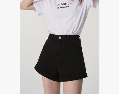 wr高腰牛仔短裤女宽松显瘦a字阔腿裤202...
