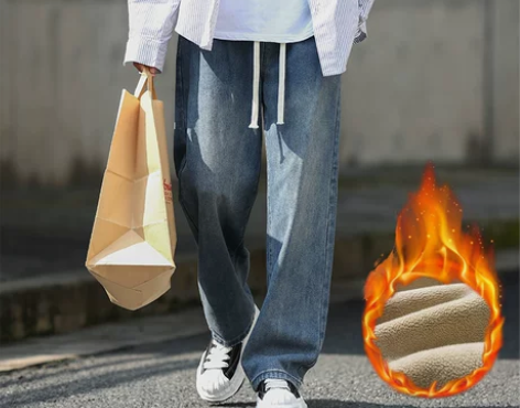 不满意免费退牛仔裤子男士秋冬加绒直筒宽松男...