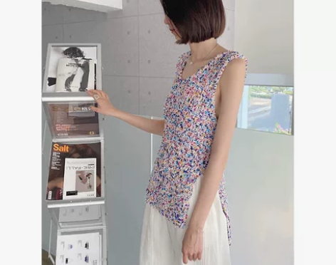 ee*k 重工混色长款针织背心无袖上衣女 ...