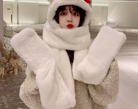 帽子女秋冬小熊套帽可爱毛绒帽保暖帽子体帽子...