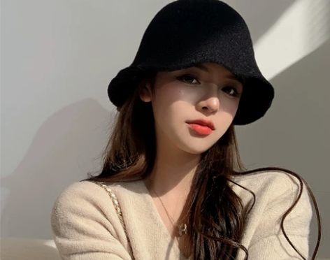 显脸小黑色渔夫帽子女秋冬季百搭素颜遮脸短檐...