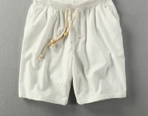 宽松亚麻短裤男士休闲五分裤棉麻中裤水洗松紧...