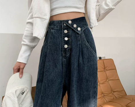 网红高腰阔腿牛仔裤女春秋直筒宽松2022年...