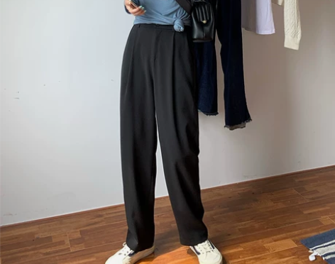 翻翻家西装阔腿裤#麦辣鸡腿堡 高腰垂感拖地...