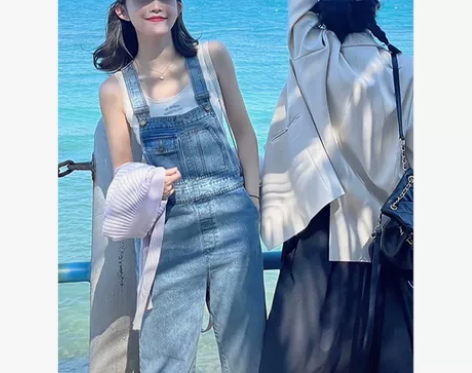 网红牛仔背带裤女减龄 M码 全新吊牌在，图...